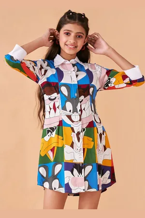Cherry & Jerry Girls Conversational Printed Shirt Collar Shirt Mini Dress