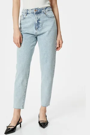 Koton Women Mom Fit Mid-Rise Clean Look Light Fade Cotton Jeans