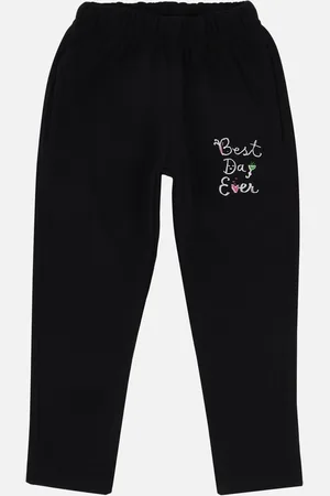 DYCA Girls Black Graphic Printed Cotton Track Pants
