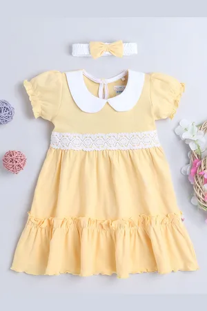 BUMZEE Infants Girls Peter Pan Collar Cotton A-Line Dress With Headband