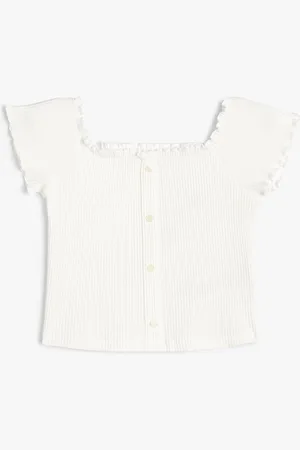Koton Girls Embellished Square Neck Short Sleeves T-shirt