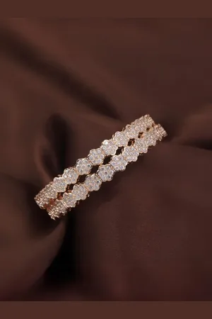 I Jewels Set Of 2 Rose Gold-Plated American Diamond Studded Bangles