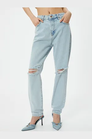 Koton Women Mom Fit High-Rise Slash Knee Cotton Jeans