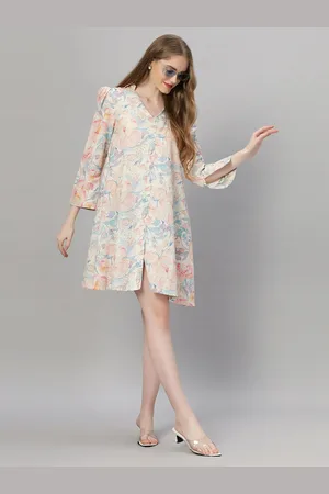 ASHTAG Floral Print Linen A-Line Dress