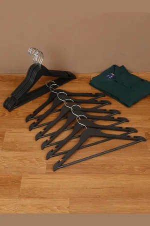 DREAM WEAVERZ Pack of 12 Black Heavy Duty Plastic Durable Adult Clothes Hangers