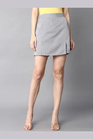 Roadster The Lifestyle Co. Grey Striped Pure Cotton Mini Skorts