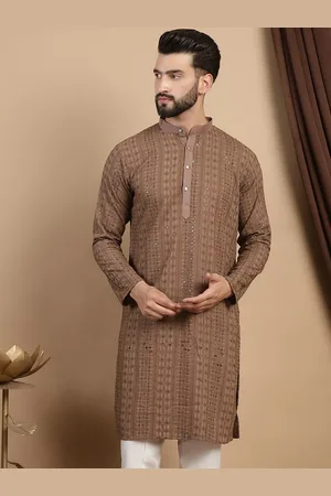 Anouk Brown Ethnic Embroidered Sequined Straight Pure Cotton Kurta