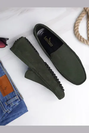 LOUIS STITCH Men Seaweed Green Italian Suede Leather Handmade Driving Loafers