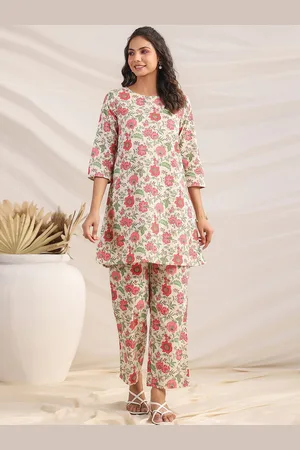Janasya Floral Printed Pure Cotton Tunic & Trouser