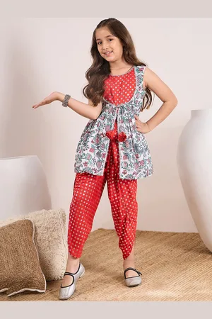 pspeaches Girls Floral Printed A-Line Kurti with Dhoti Pants