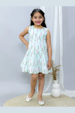 Ka-mee Girls Geometric Printed Pure Cotton Fit & Flare Dress