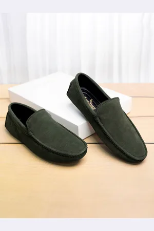 LOUIS STITCH Men Seaweed Green Italian Suede Leather Handmade Driving Loafers