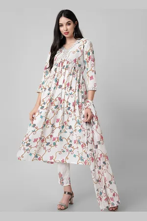 Amayra Floral Printed Pure Cotton A-Line Kurta With Trousers & Dupatta