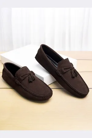 LOUIS STITCH Men Brunette Brown Italian Suede Leather Handmade Driving Tassel Loafers