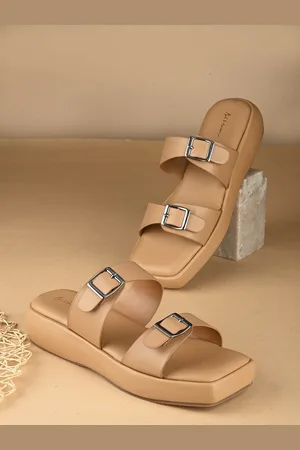 Mast & Harbour Beige Open Toe Flatform Heels