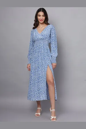 Eavan Women Polka Dots Printed Puff Sleeve Maxi Dress