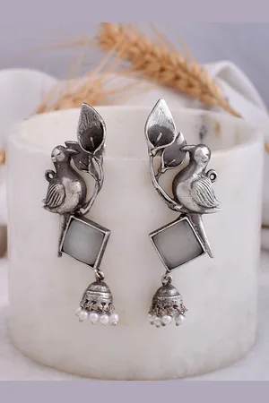 Dastoor Silver Animal Shaped Jhumkas Earrings