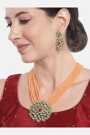 Anouk Women Gold-Plated Kundan Studded Layered Beaded Necklace with Earrings