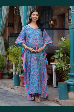 Aujjessa Floral Print Cotton V-Neck Kimono Sleeves Maternity Maxi Casual Dress