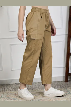NEUDIS Women Relaxed Straight Leg Mid-Rise Cotton Cargo Trousers