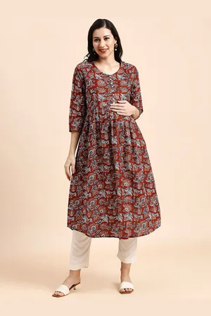 MomToBe Floral Printed Cotton Maternity Anarkali Kurta