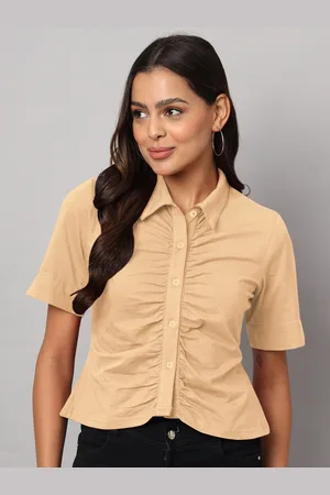 BRINN Women Relaxed Gathered Short Sleeves Casual Shirt
