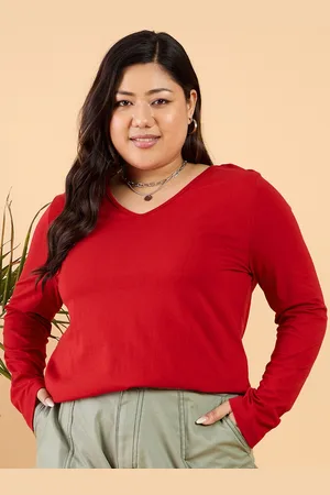 CURVY STREET Plus Size V-Neck Cotton Relaxed Fit T-shirt