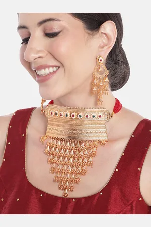 Anouk Peora Women Gold-Plated Beaded Layered Choker Necklace with Earrings