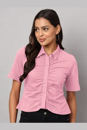 BRINN Women Relaxed Gathered Short Sleeves Casual Shirt