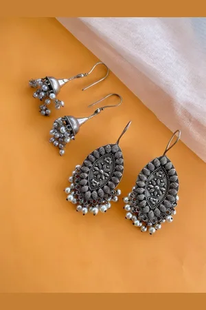 ATIBELLE Set Of 2 German Silver Silver-Plated Contemporary Drop Earrings