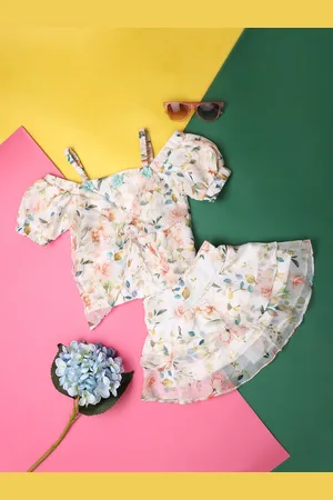 V-Mart Girls Printed Top with Skirt