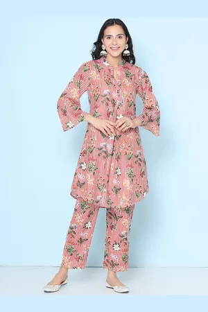 Bhama Couture Floral Printed Mandarin Collar Tunic with Trousers