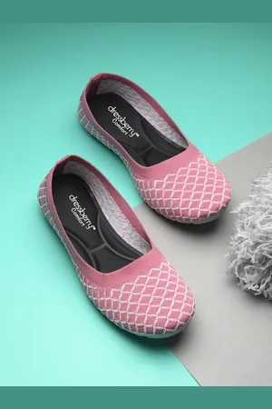 DressBerry Pink Printed Round Toe Mesh Ballerinas