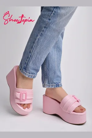 Shoetopia Open Toe Buckle Detail Flatform Heels