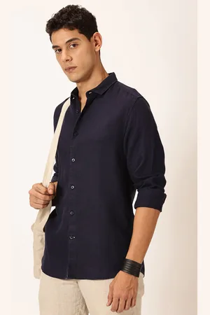 Mast & Harbour Navy Blue Pure Linen Premium Casual Shirt