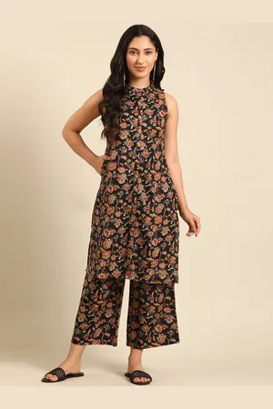 IMARA Floral Printed Round Neck Striaght Kurta with Trousers