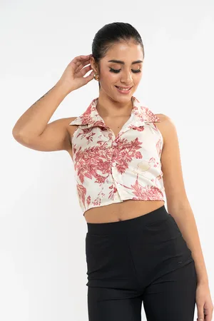 Stylecast Floral Print Shirt Style Crop Top