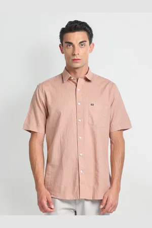 Arrow Spread Collar Short Sleeves Cotton Casual Shirt