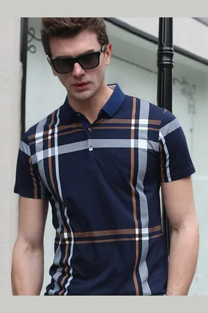 Eyebogler Men Striped Polo Collar Pockets T-shirt