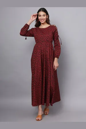 Eavan Women Floral Printed Puff Sleeve Cotton Maxi Dress