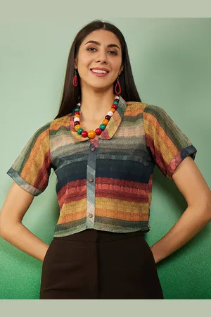 Sangria Striped Short Sleeves Boxy Crop Top