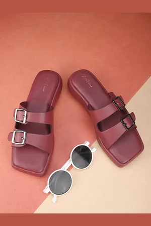Mast & Harbour Burgundy Buckle Detailed Flatform Heels