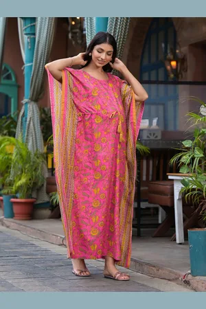 Aujjessa Floral Print Cotton Kimono Sleeves Maternity Maxi Casual Dress