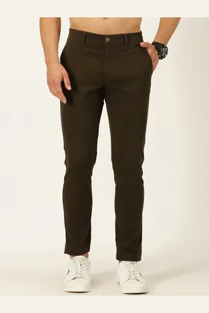 Mast & Harbour Men Olive Green Smart Slim Fit Cotton Chinos Trousers
