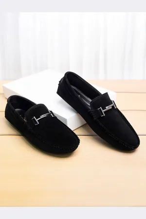 LOUIS STITCH Men Obsidian Black Italian Suede Leather Handmade Driving Loafers