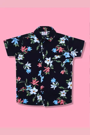 Superminis Boys Standard Floral Printed Spread Collar Curved Casual Shirt