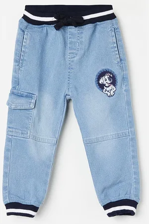 Lifestyle Boys Mid Rise Embroidered Clean Look Stretchable Cargo Jogger Jeans