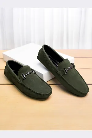 LOUIS STITCH Men Seaweed Green Italian Suede Leather Handmade Driving Loafers