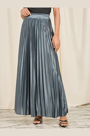 Styli Satin Accordion Pleated High Rise A-Line Maxi Skirt