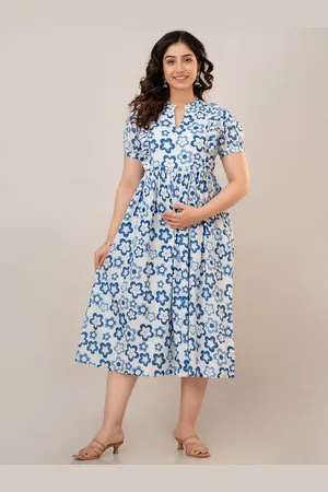 Celebravo Floral Printed Pure Cotton Fit & Flare Maternity & Feeding Dress